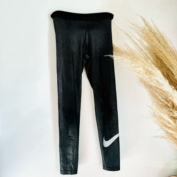 NIKE PRO Silver Sparkle DriFit Mid Rise Leggings Tights Running Gym Yoga Pants S - Picture 3 of 16